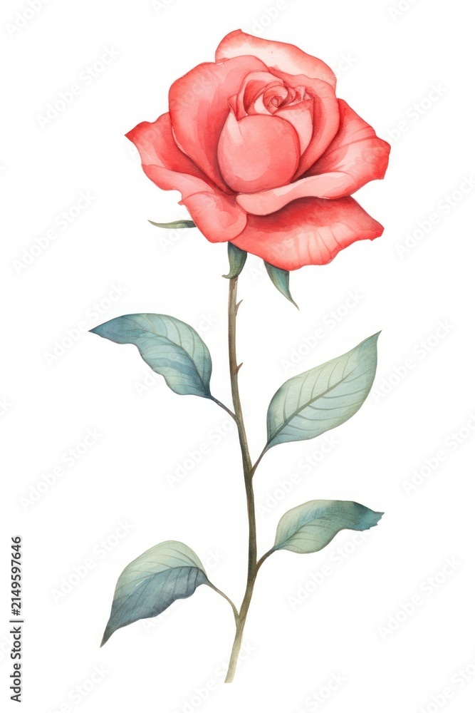 Fototapeta premium Cute watercolor illustration of a jubilee celebration Rose flower rose plant white background.