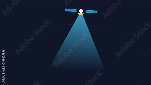 Orbiting satellite scanning earth surface: minimalist 2 d animation for technology and space communication concepts 4k