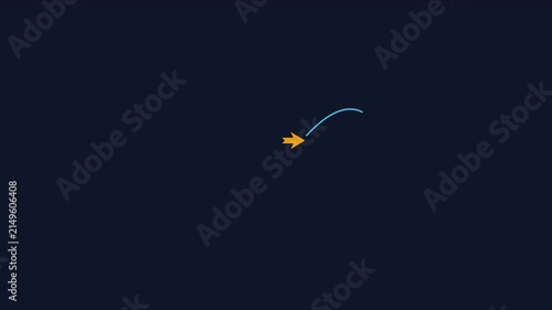 Minimalist animated arrow path following curved line on dark animation 4k background, motion direction
