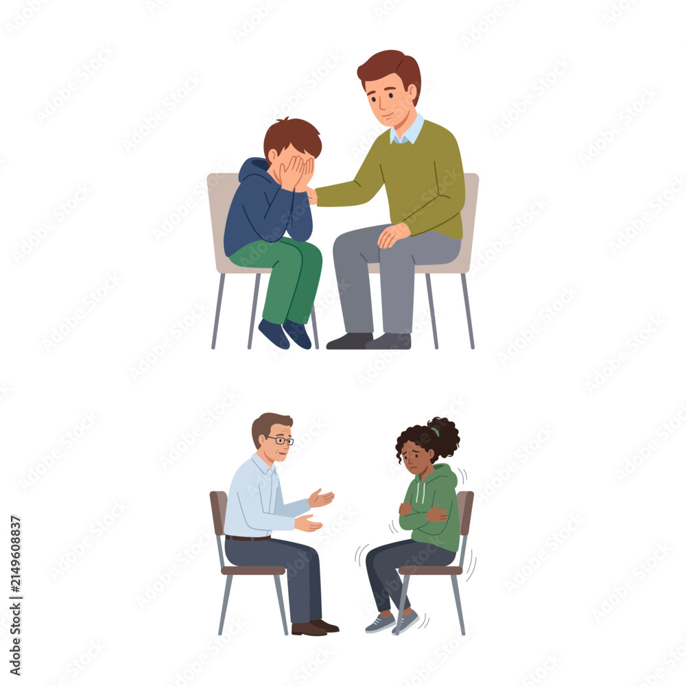 Obraz premium Professional Psychologists Providing Support and Mental Health Counseling Sessions to Anxious Children