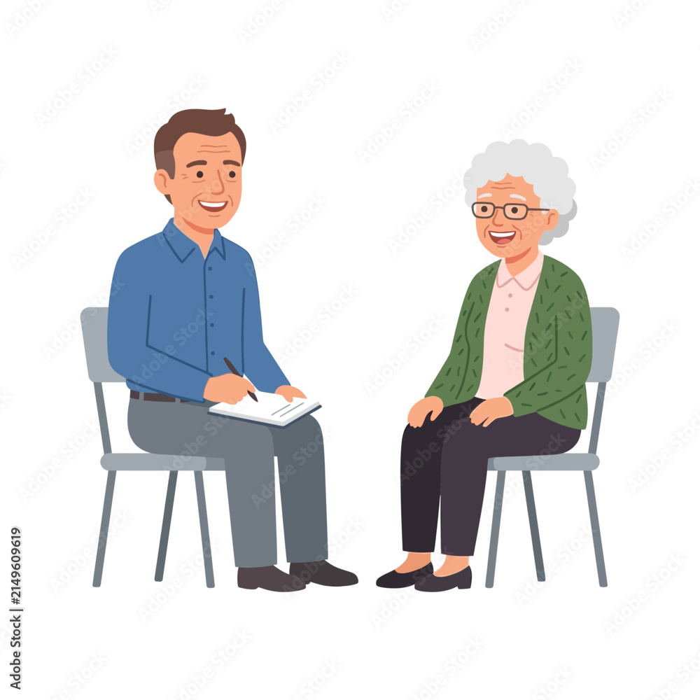 Obraz premium Professional Therapist Conducting a Supportive Counseling Session with an Elderly Woman Patient Sitting on Chairs