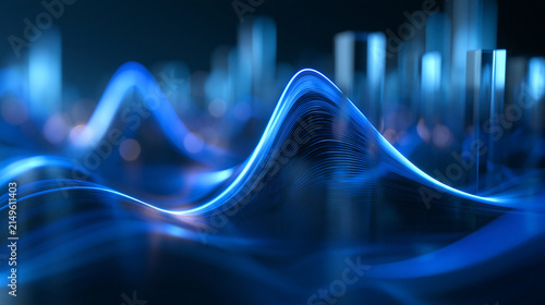 Abstract Blue Glowing Data Wave and Technology Background