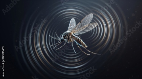 West Nile Virus Mosquito Insect Flying Over Dark Water Ripple Concept Macro Photography