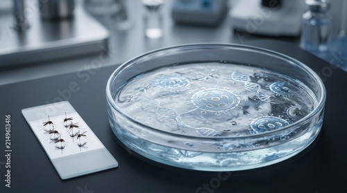 West Nile Virus analysis with mosquito samples and viral pathogens in laboratory petri dish