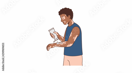 Man with Vitiligo Applying Cream to Skin