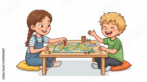 Children playing a colorful board game together on the floor