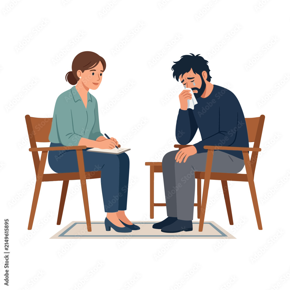 Fototapeta premium Professional Psychological Counseling Session with a Crying Patient in a Therapy Office