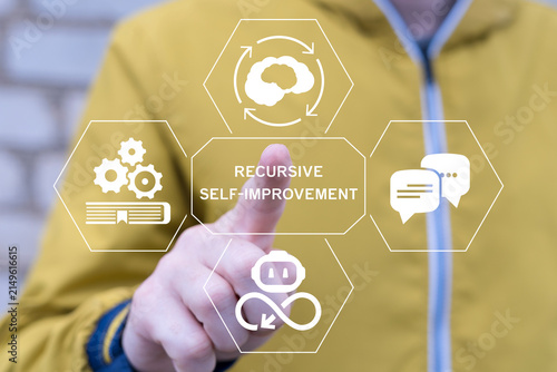 Concept of recursive self-improvement. Artificial super intelligence technology.