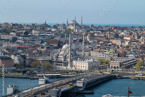 Photography Panoramic photo of the urban city of istanbul with buildings and mosque with a partial and cloudy sky