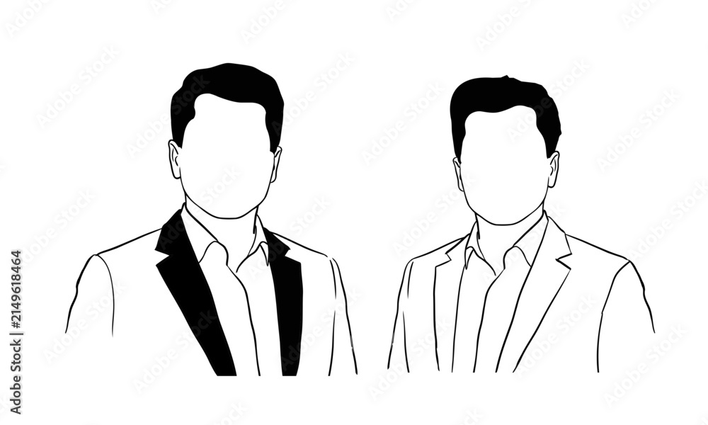 Fototapeta premium Two real human avtar figures in formal business suits against a white background in vector silhouette style