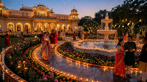 A vibrant diwali celebration with beautiful lights and traditional decorations