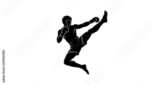 Kickboxer Jumping High Kick Silhouette