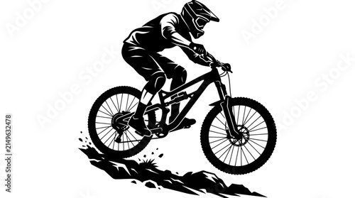 Mountain Biker Downhill Action Vector Illustration