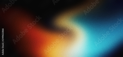 Grainy gradient background blue yellow red abstract glowing color wave black backdrop glowing vibrant dark noise texture banner design