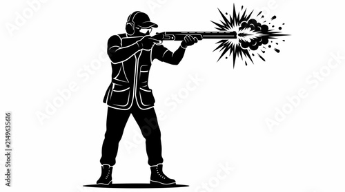 фотографія Clay Pigeon Shooter Firing Shotgun Vector Illustration