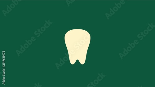 Minimalist tooth animation on green 4k background, for dental health, and oral care, concepts dentistry
