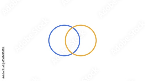 Minimalist venn diagram animation with intersecting blue and orange circles on 4k white background intersection