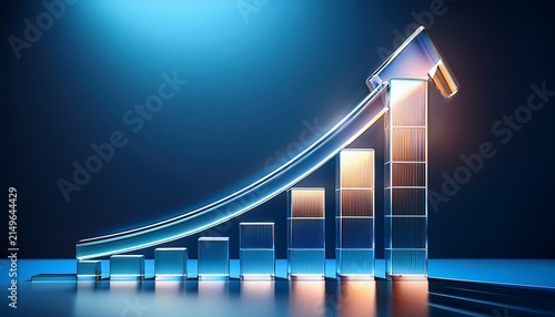 Abstract 3D Glass Bar Chart Showing Financial Growth and Success