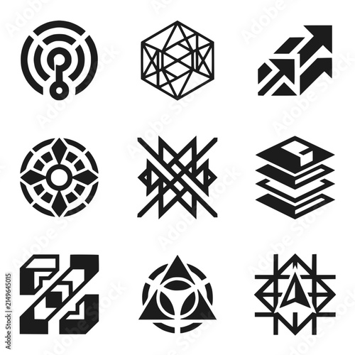 Set of Nine Abstract Geometric Vector Symbols