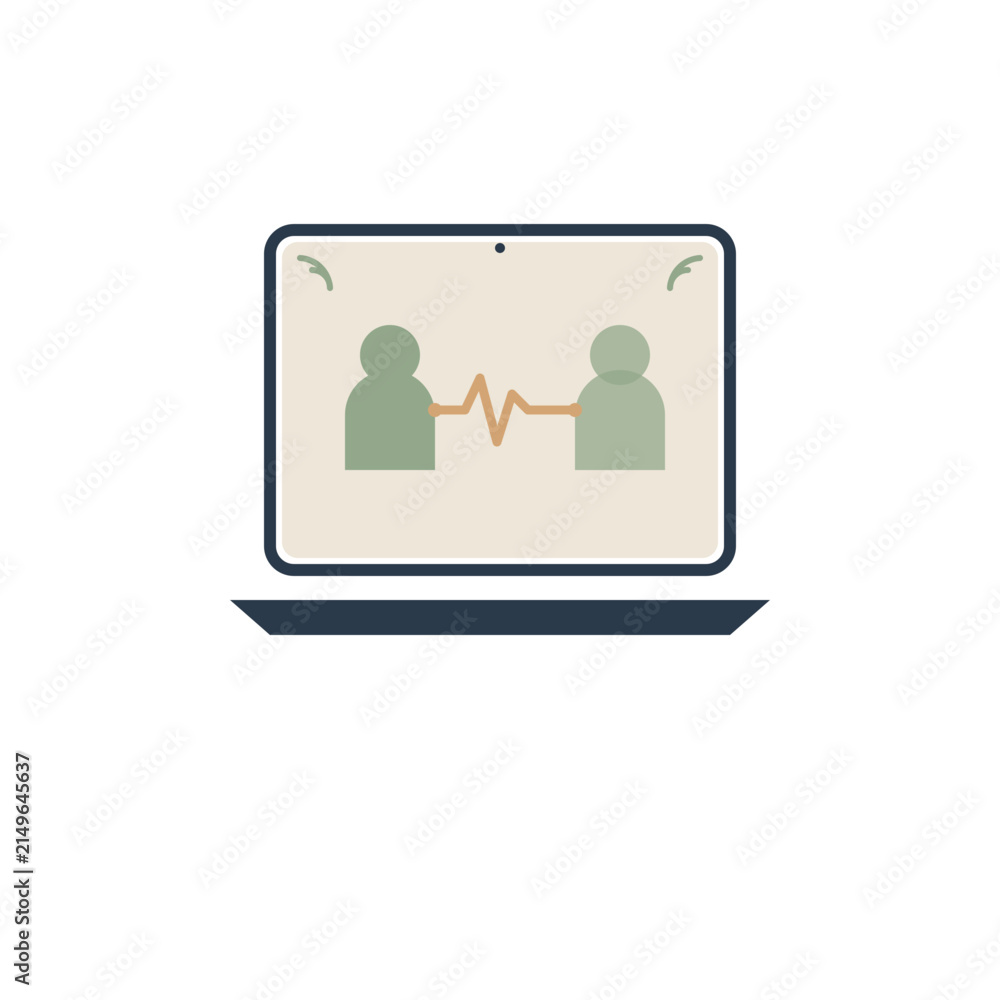 Fototapeta premium Online Therapy Video Call Icon with Heartbeat Connection