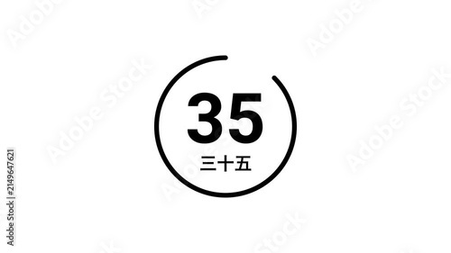 A black outline circular countdown timer from 40 seconds, displaying both Arabic and Japanese kanji numerals on a white background. Perfect for presentations, broadcasts, and live events.