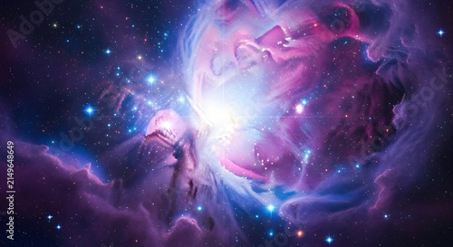 A shimmering nebula with bright stars and glowing cosmic gas