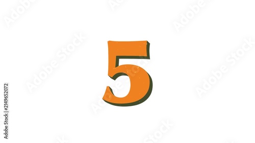 10-second vintage print-inspired countdown on white background with orange numbers, olive green offset shadow, subtle bouncing motion, and flickering grain texture.