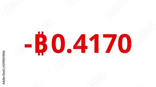 Count-down Bitcoin animation from 0.000 to -1 BTC. White, black, Green Screen background. Crypto -Bitcoin numeric display. Animation starts and end gently with ease-in and ease-out transition.