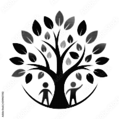 People growing together under a tree symbol illustration illustration