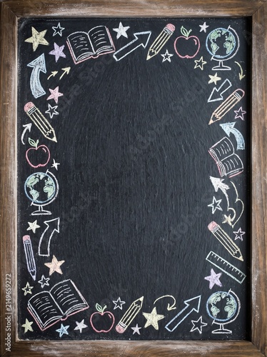 Rustic Wood Chalkboard Colored Chalk Border — School Drawing Frame