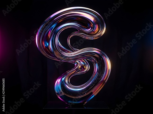 Flowing metallic sculpture reflecting vibrant iridescent light