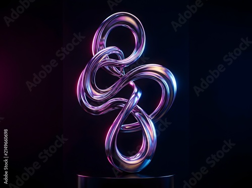 Flowing metallic sculpture reflecting vibrant iridescent light
