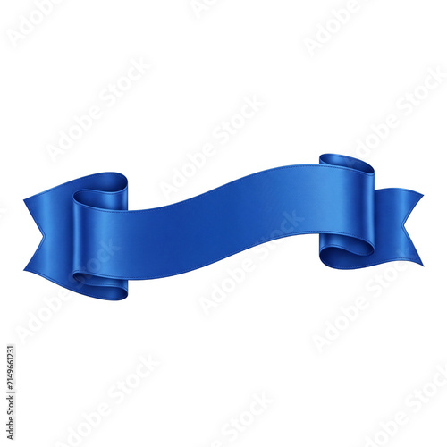Elegant Wavy Blue Satin Ribbon Banner for Awards and Special Announcements Isolated on White Background