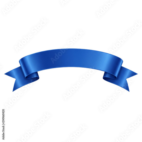 Elegant Curved Blue Satin Ribbon Banner for Award and Decoration on White Background