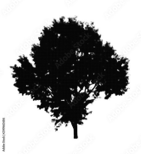 Black silhouette tree with falling leaves illustration