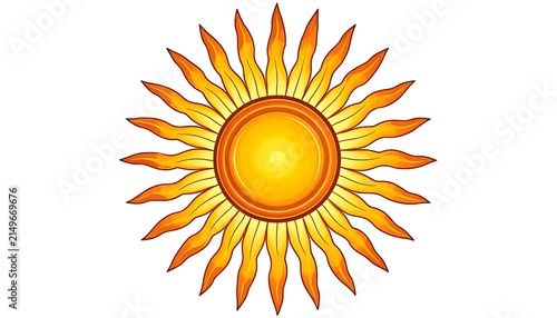 Golden sunburst with orange and yellow rays.