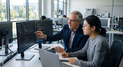 Obraz w ramie University Advisor and Research Assistant Analyzing Complex Algorithm Code