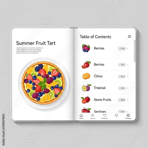 Summer fruit tart with colorful berries and citrus slices.