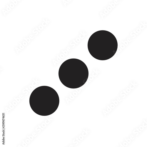 Three Black Dots Arranged Diagonally on White Background.