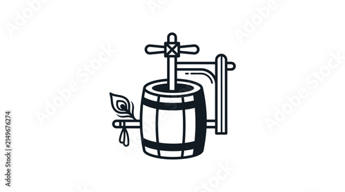 Minimalist Line Art Butter Churn with Peacock Feather Icon