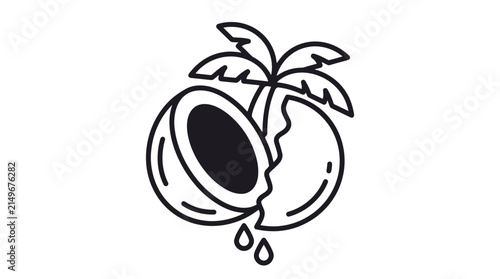 Minimalist Line Art Coconut with Palm Tree Vector Illustration