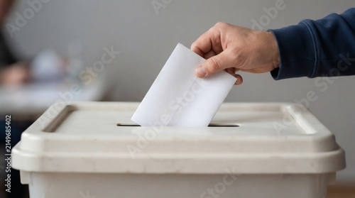 Realistic Close Up Ballot Paper Placed Simple Unbranded Ballot Box Studio Lighting Civic Concept

