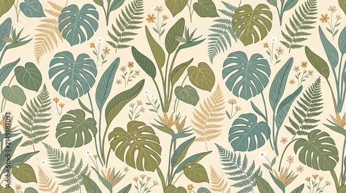 Seamless Floral Pattern with Vintage Leaves and Ornate Botanical Elements for Wallpaper, Textile, Fabric, and Decorative Background Design
