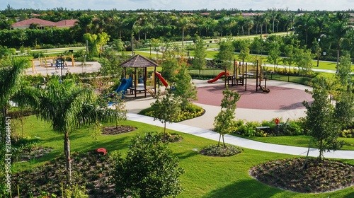 Aerial View of a Picturesque Playground and Park in a Residential Area