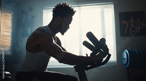 Determined Man on Exercise Bike, A Silhouette of Strength and Health