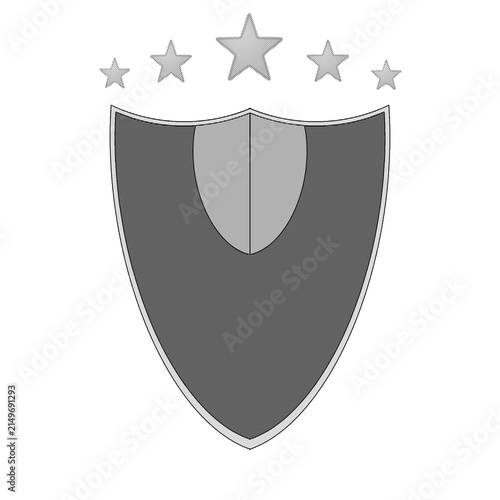 Black and White Heraldic Shield with Five Stars and Halftone Pattern