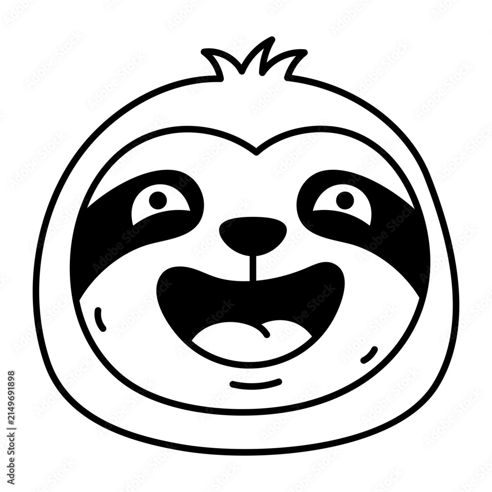 Fototapeta premium Cheerful sloth face laughing with a broad open smile.