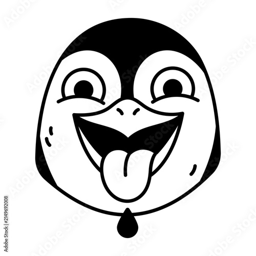 Happy penguin face with tongue out and a playful expression.