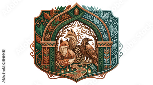 Fox and Raven Forest Emblem Illustration