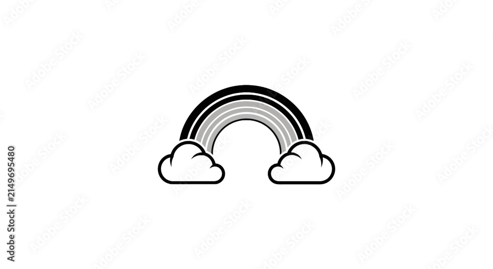 Obraz premium Simple rainbow and clouds line art icon